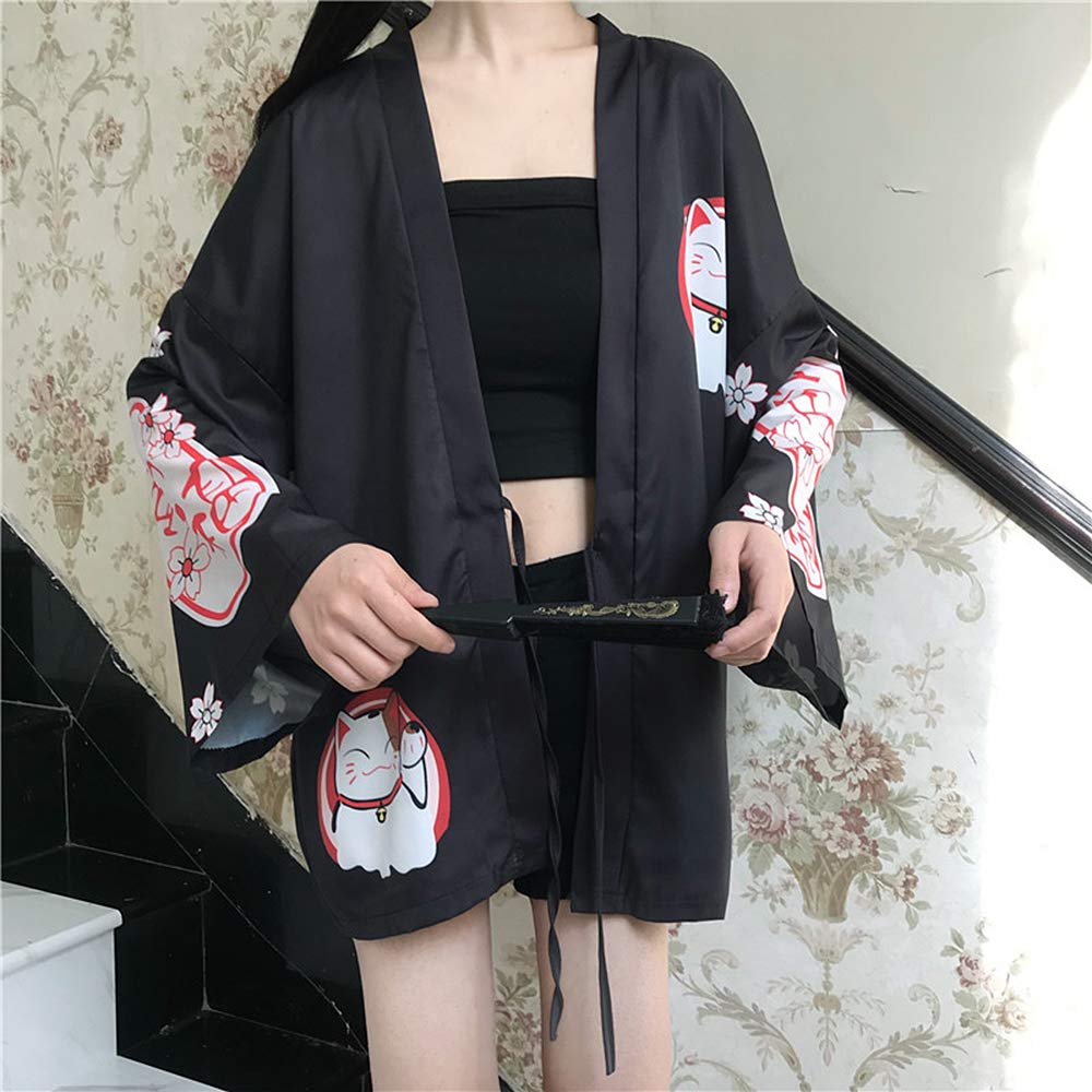 K10-Women's Lucky Cat Cardigan Kimono Cute Tops - LAI MENG FIVE CATS