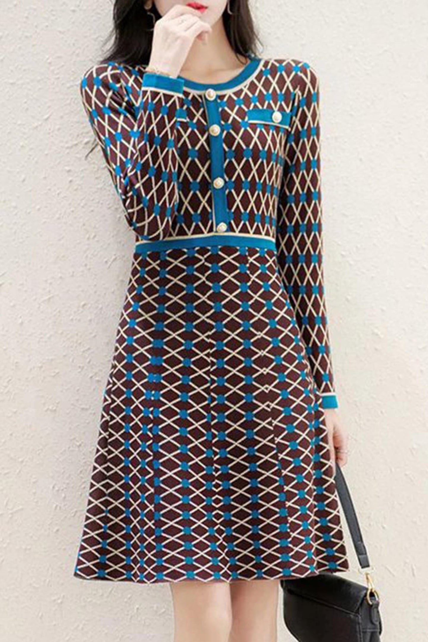 Women's Fall Casual Sweater Knit A-line Mini Dress - LAI MENG FIVE CATS