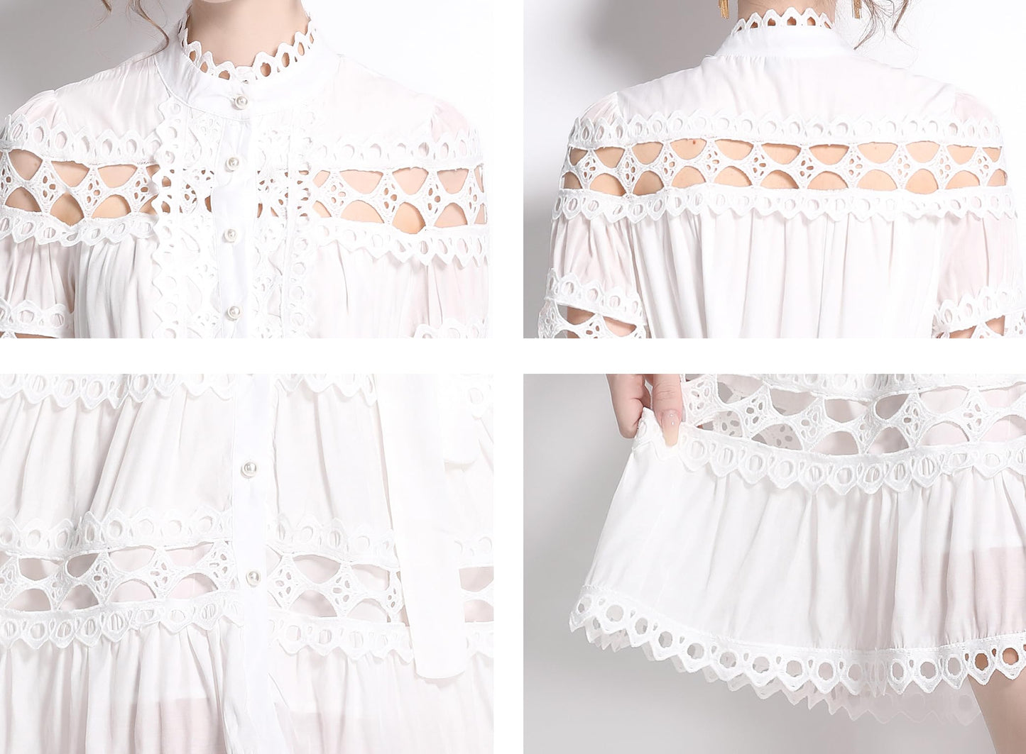 Womens Lace Hollow Button Mini Dress - LAI MENG FIVE CATS