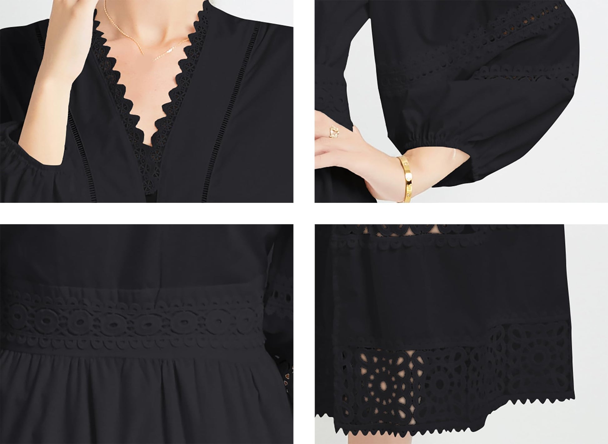 Womens Hollow Buttons Puffy Sleeves Midi Dress - LAI MENG FIVE CATS