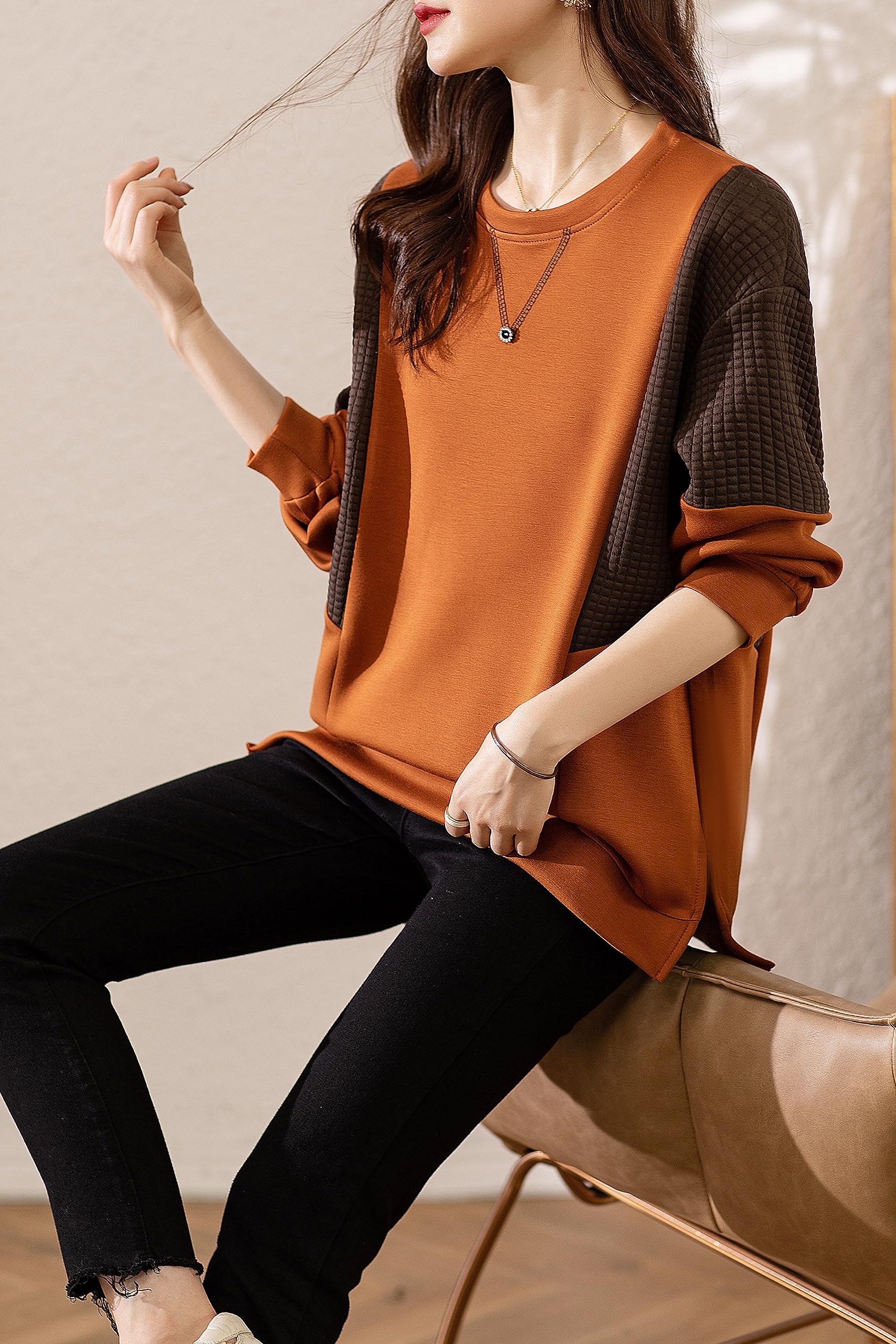 Women's Fall Casual Loose Pullover Blouse Tops - LAI MENG FIVE CATS
