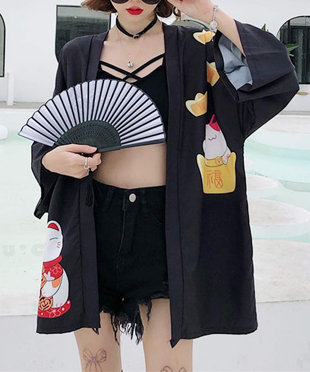 K10-Women's Lucky Cat Cardigan Kimono Cute Tops