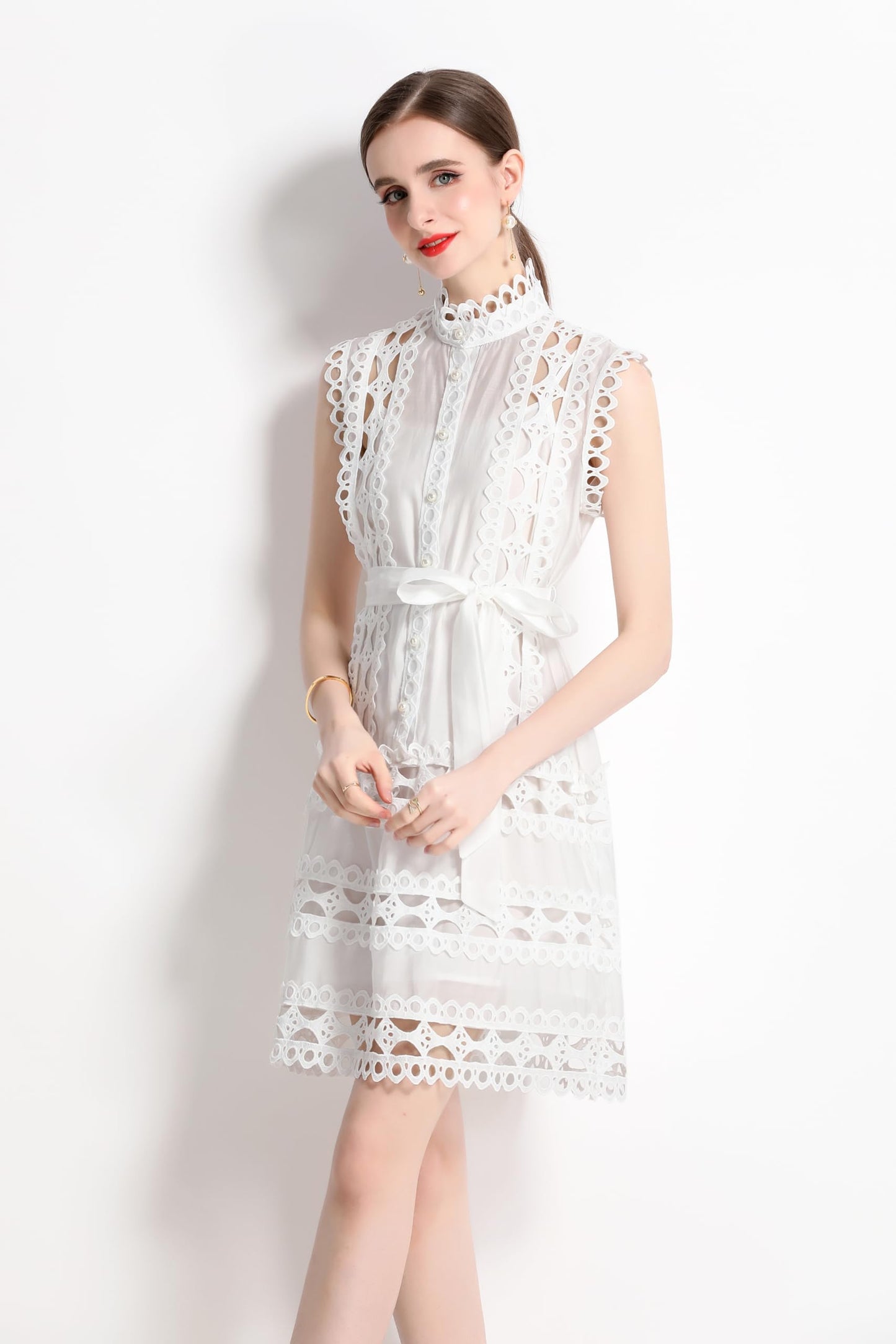 Premium Embroidered Floral 2/3 Sleeves A Line Mini Dress