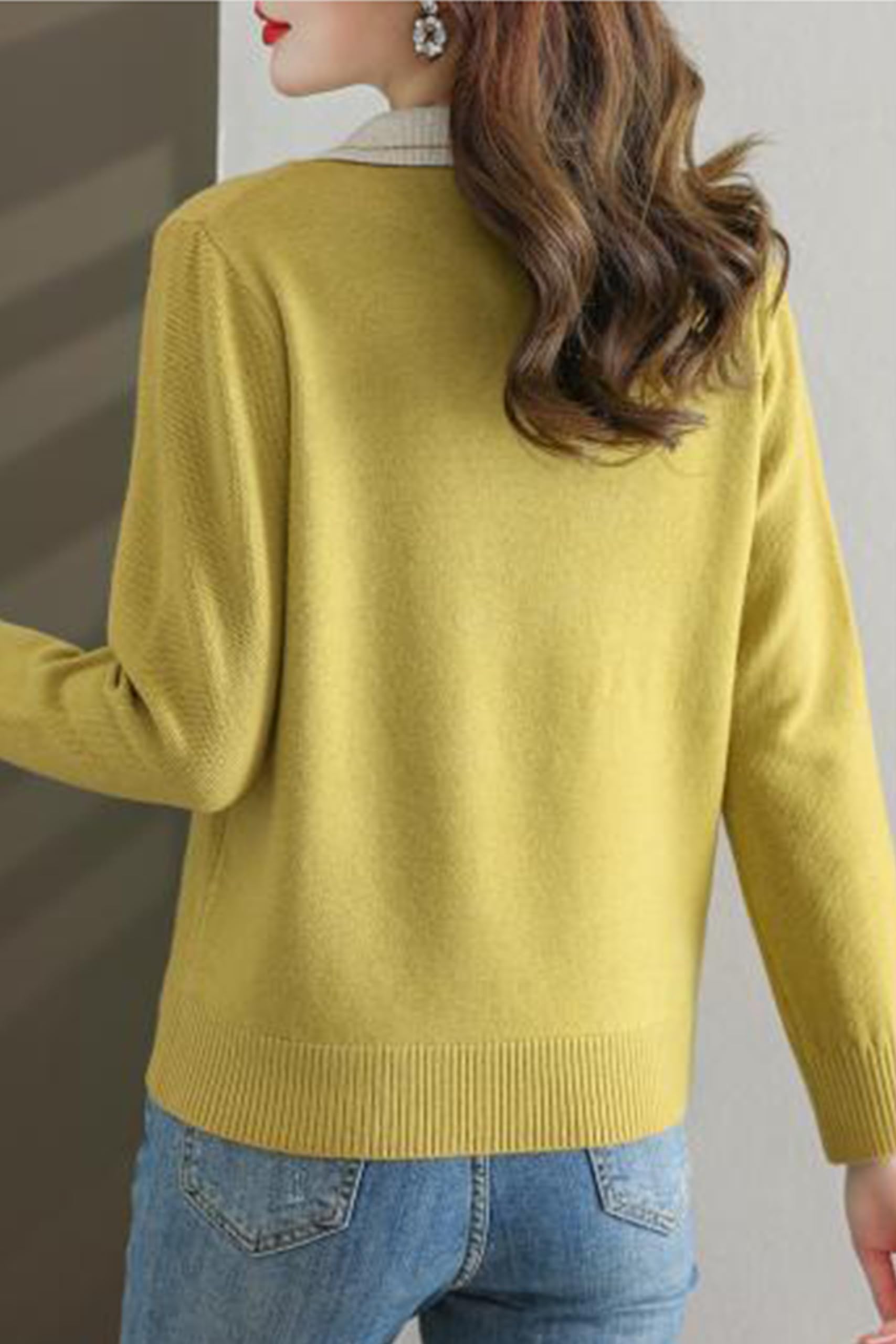 Collar Shirt V-Neck Patchwork Blouse Top - LAI MENG FIVE CATS