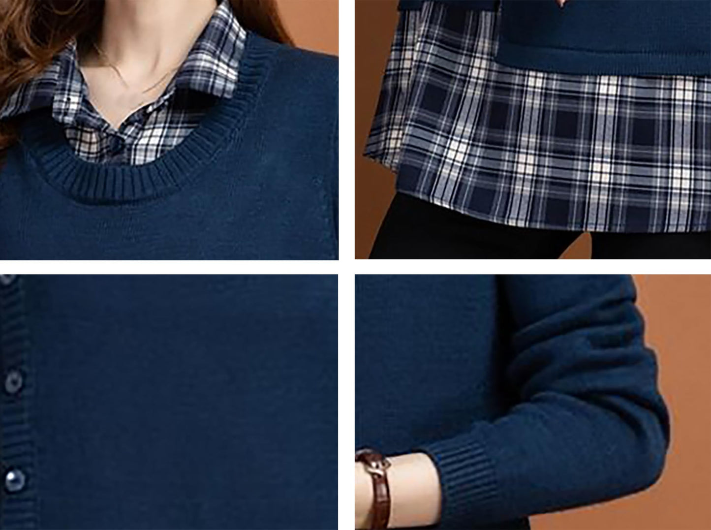 Knit Collar Patchwork Blouse Tops - LAI MENG FIVE CATS