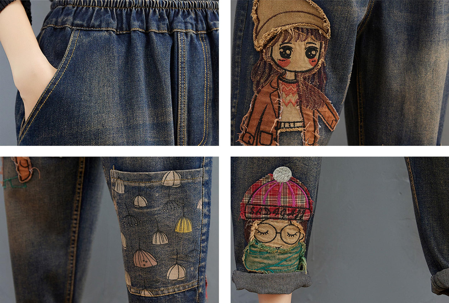 BK-Loose Jeans Elastic Waist with Pocket - LAI MENG FIVE CATS