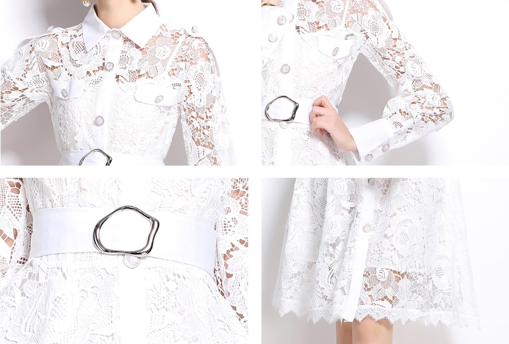 Womens Lace Tie Waist  Flowy Midi Dress - LAI MENG FIVE CATS