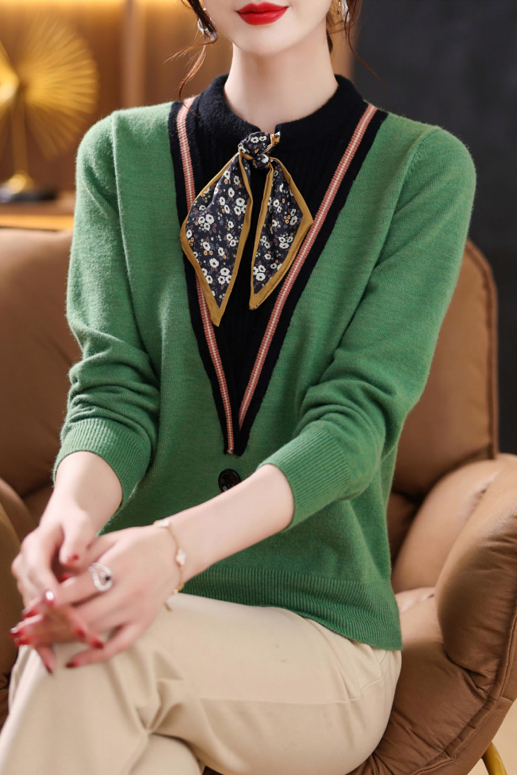 BK-Tie Neck Casual Shirt Tunic Pullover Blouse Tops - LAI MENG FIVE CATS