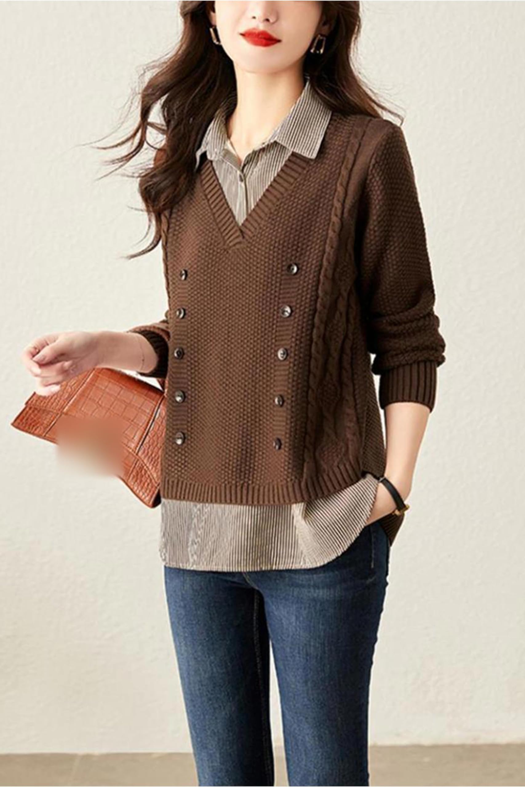 Knit  2 in 1 Tunics Patchwork Tops - LAI MENG FIVE CATS