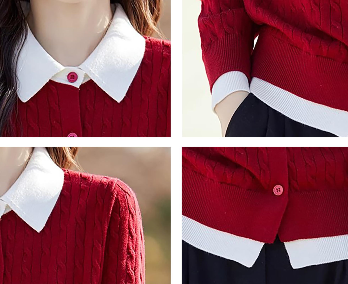 Knit Button Patchwork Pullover Fall Outfits - LAI MENG FIVE CATS