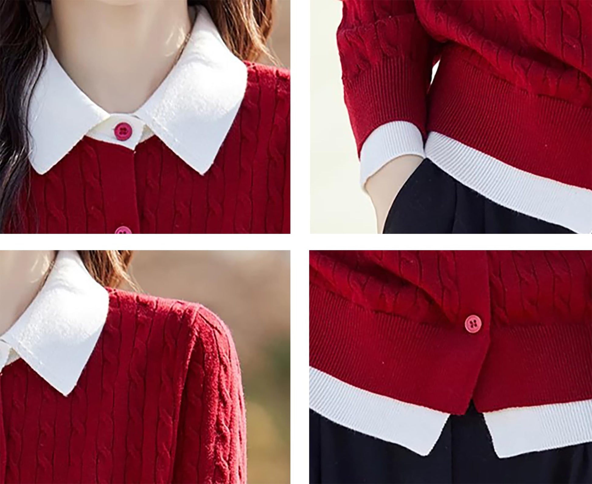Knit Button Patchwork Pullover Fall Outfits - LAI MENG FIVE CATS