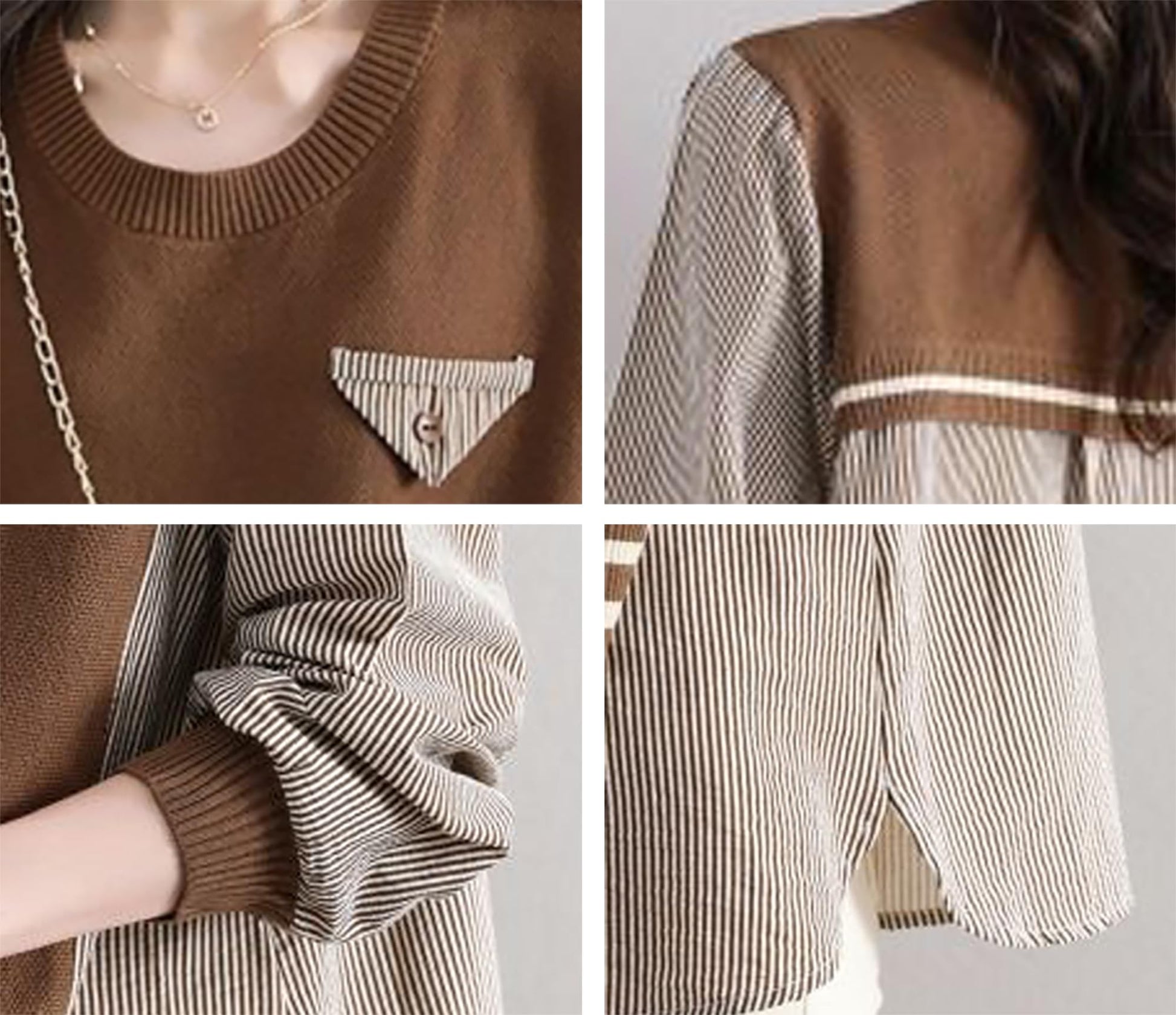 Pullover Patchwork Stripe Blouse Knit Tops - LAI MENG FIVE CATS