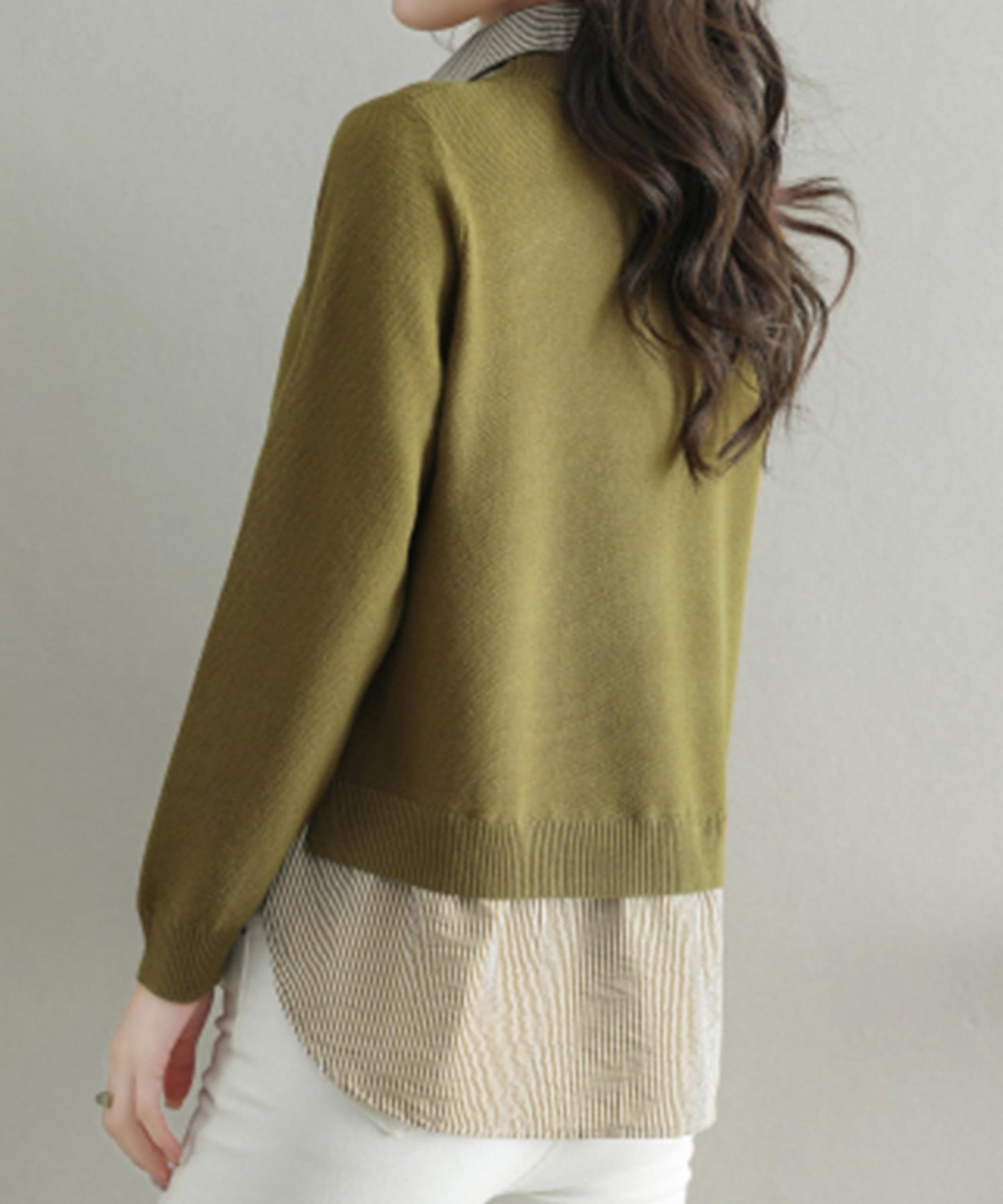 Womens Knit Long Sleeve Patchwork Blouse Tops - LAI MENG FIVE CATS