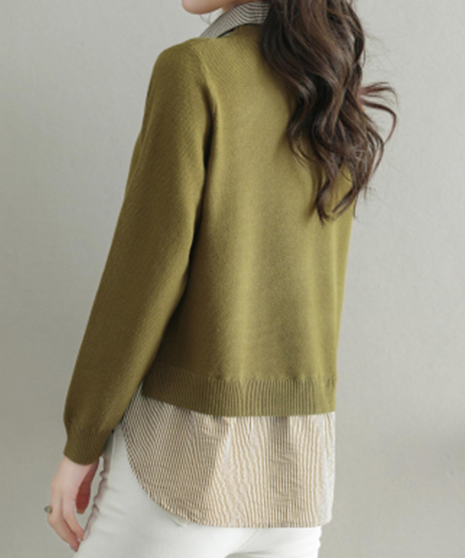 Womens Knit Long Sleeve Patchwork Blouse Tops - LAI MENG FIVE CATS