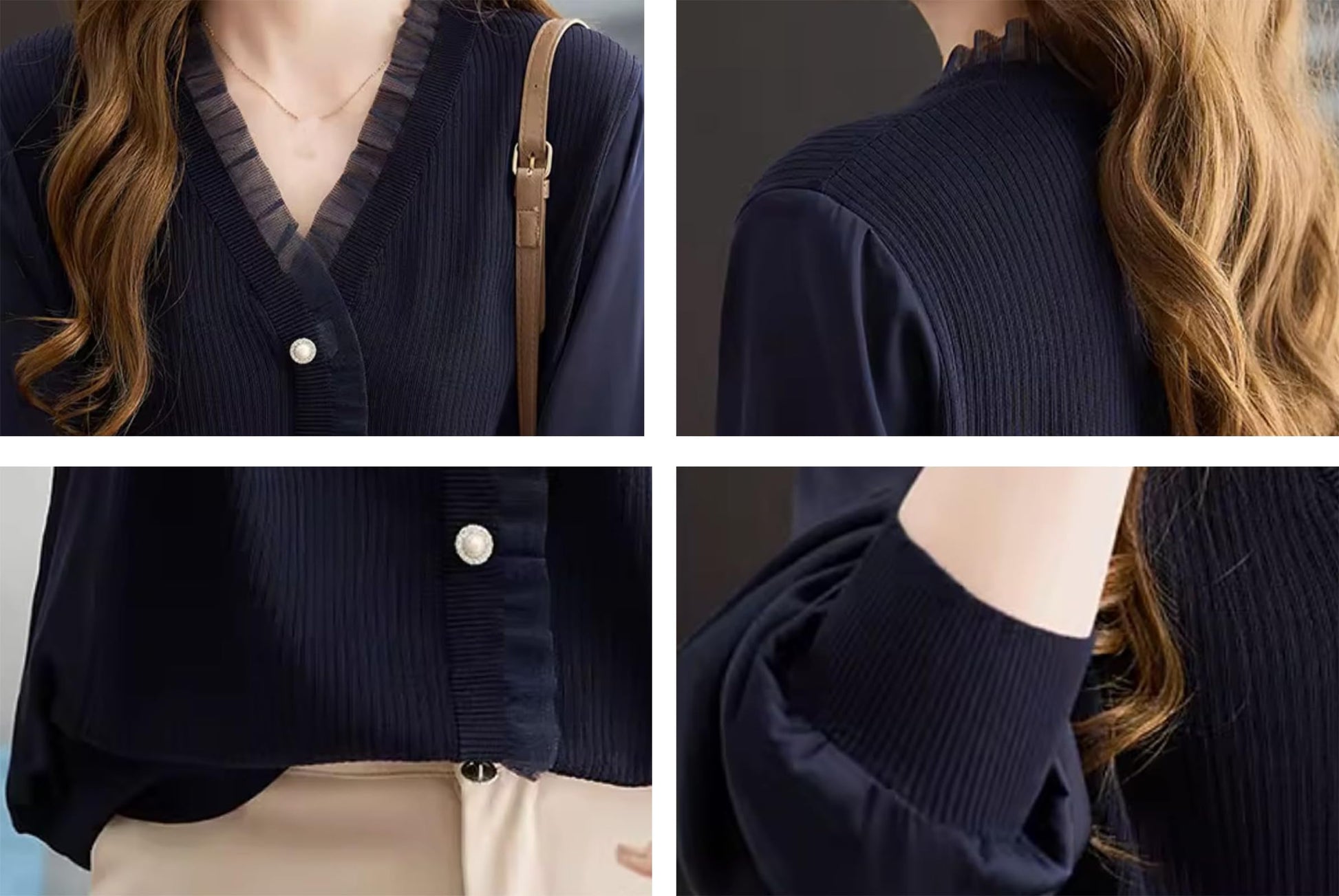 Knit Patchwork Button Casual Blouse Tops - LAI MENG FIVE CATS