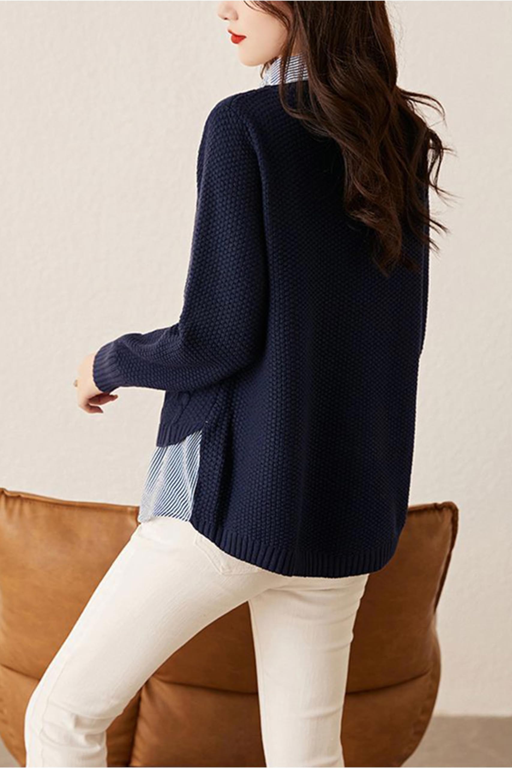 Knit  2 in 1 Tunics Patchwork Tops - LAI MENG FIVE CATS