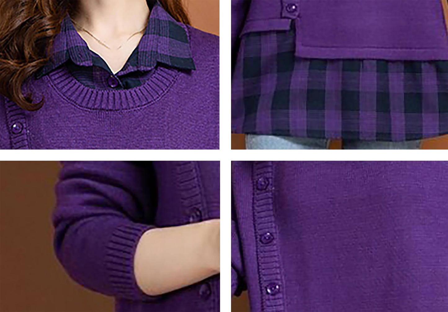 Knit Collar Patchwork Blouse Tops - LAI MENG FIVE CATS