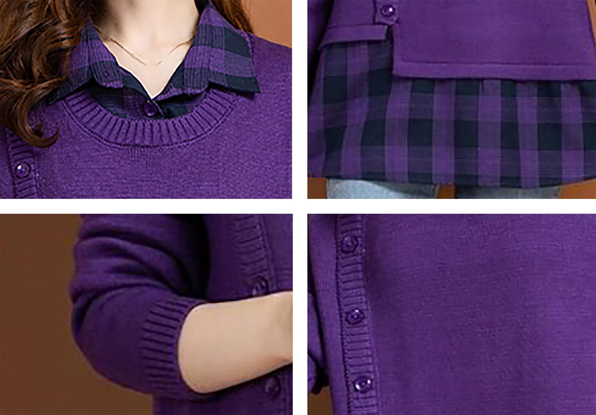 Knit Collar Patchwork Blouse Tops - LAI MENG FIVE CATS