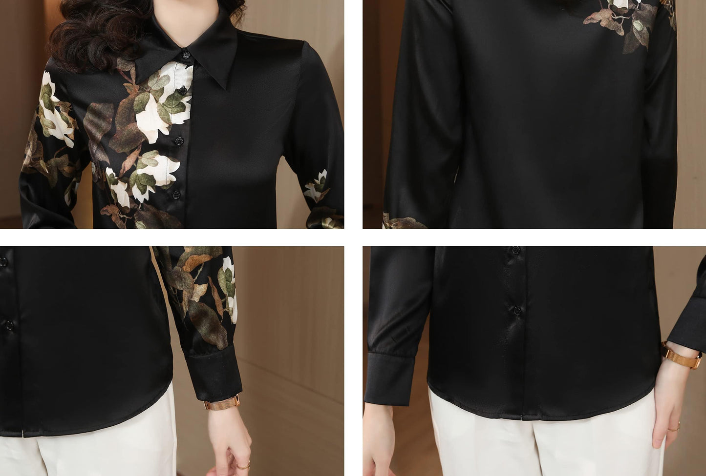 BK-Shirt Floral Print Long Sleeve Button Blouse