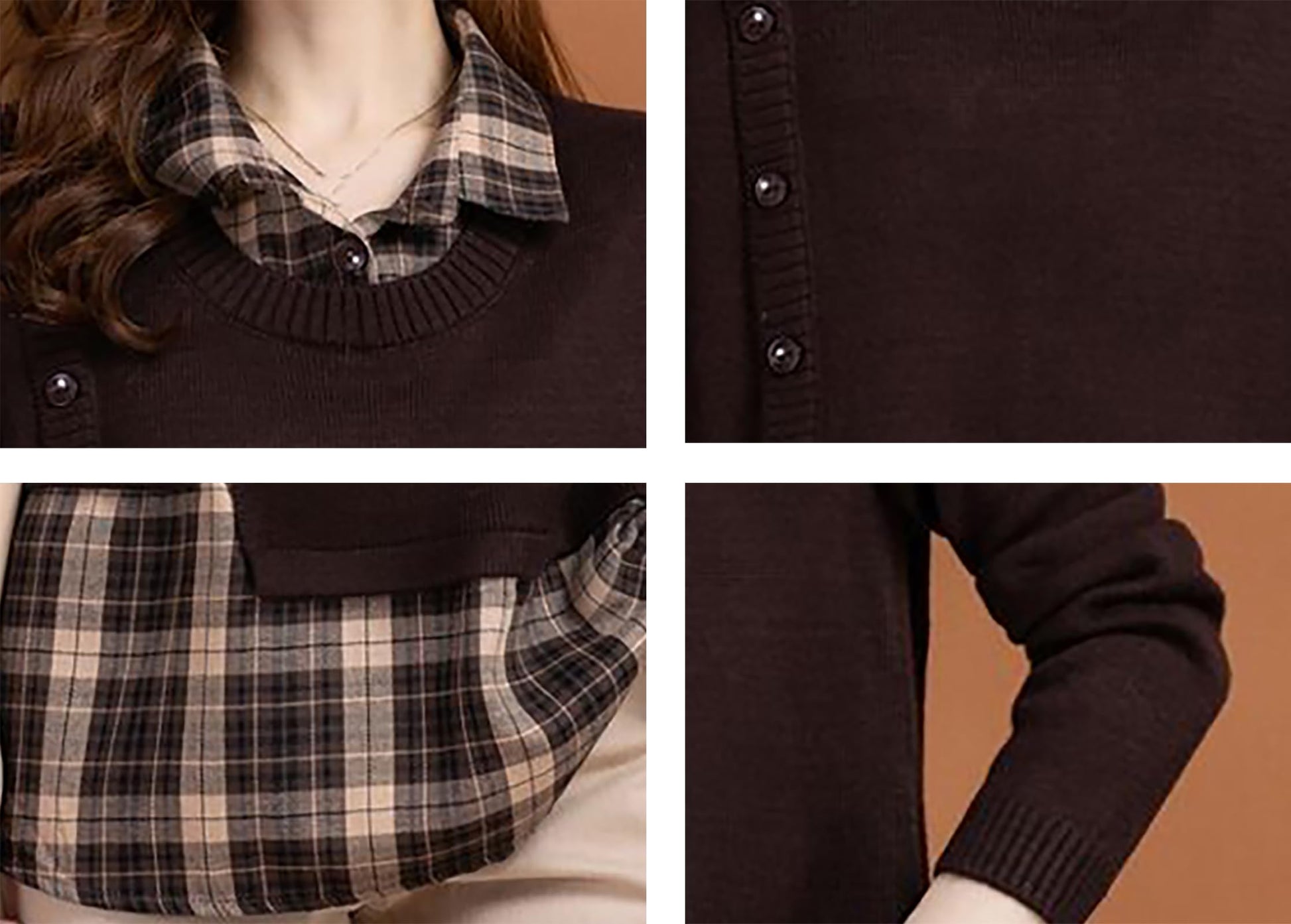Knit Collar Patchwork Blouse Tops - LAI MENG FIVE CATS