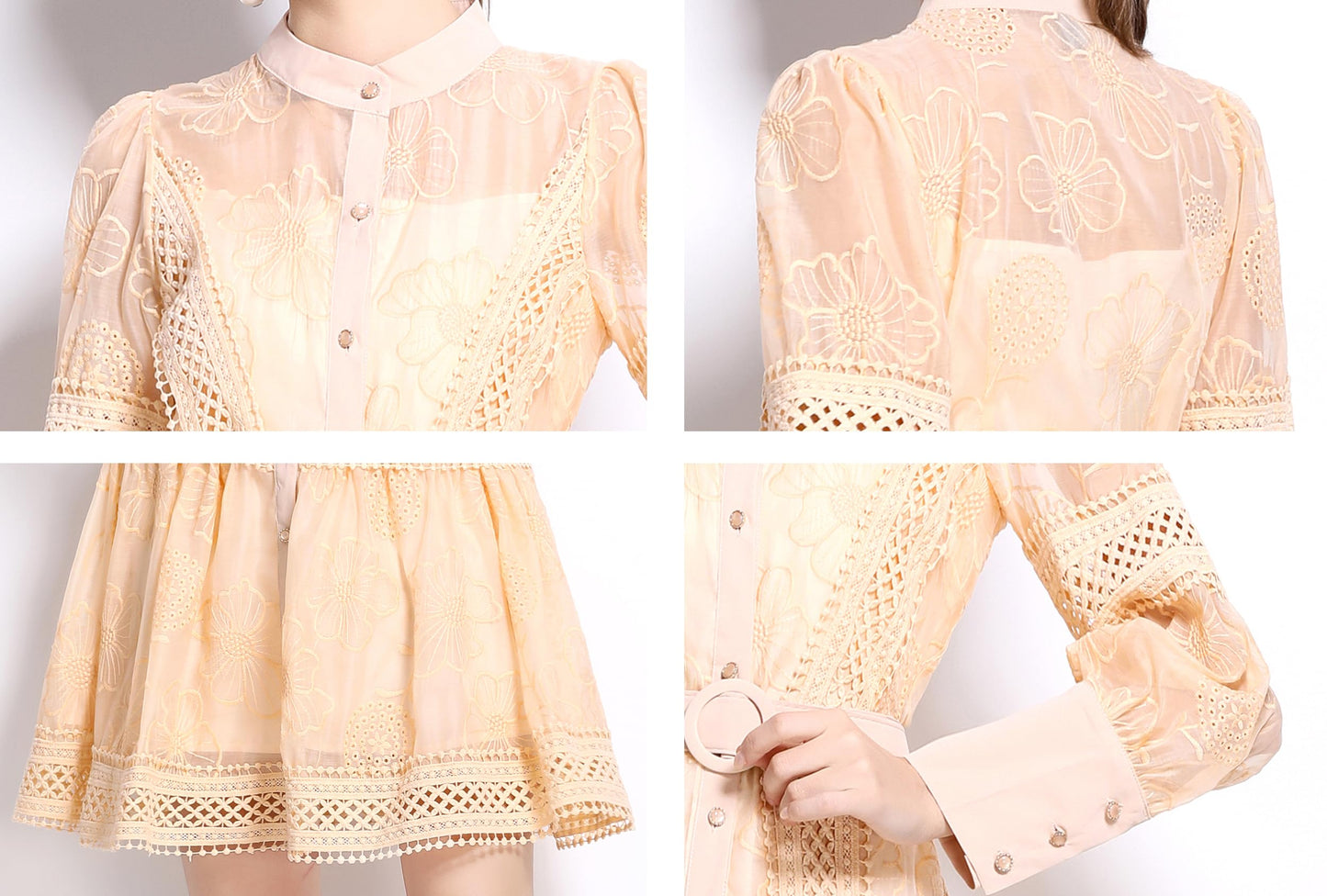 BK-Womens Hollow Lantern Sleeve Mini Dress - LAI MENG FIVE CATS