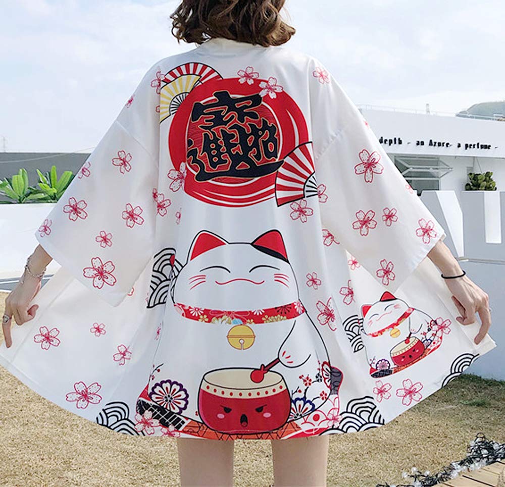 K10-Women's Lucky Cat Cardigan Kimono Cute Tops - LAI MENG FIVE CATS