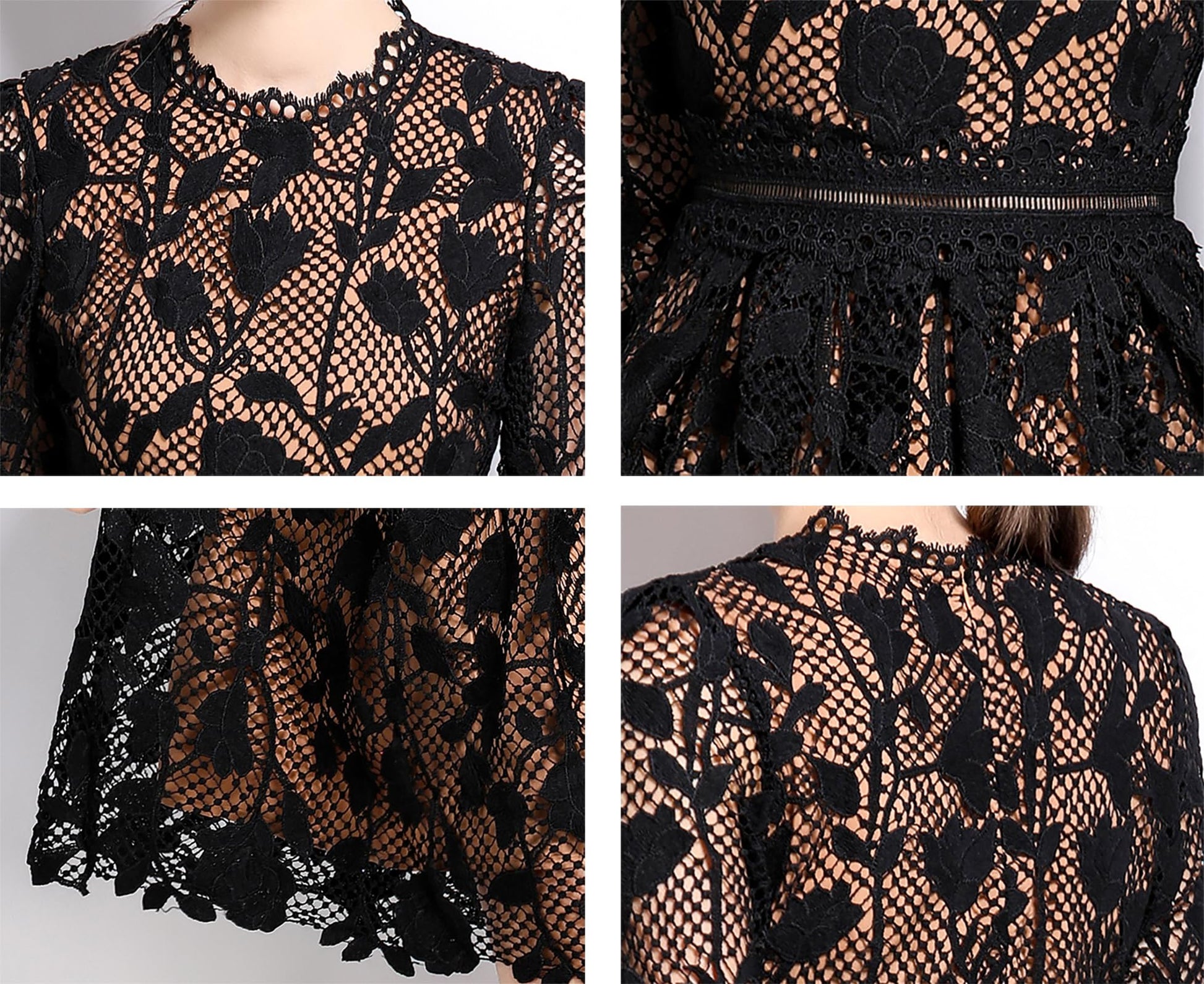 Womens Lace Floral Elegant Midi Dress - LAI MENG FIVE CATS