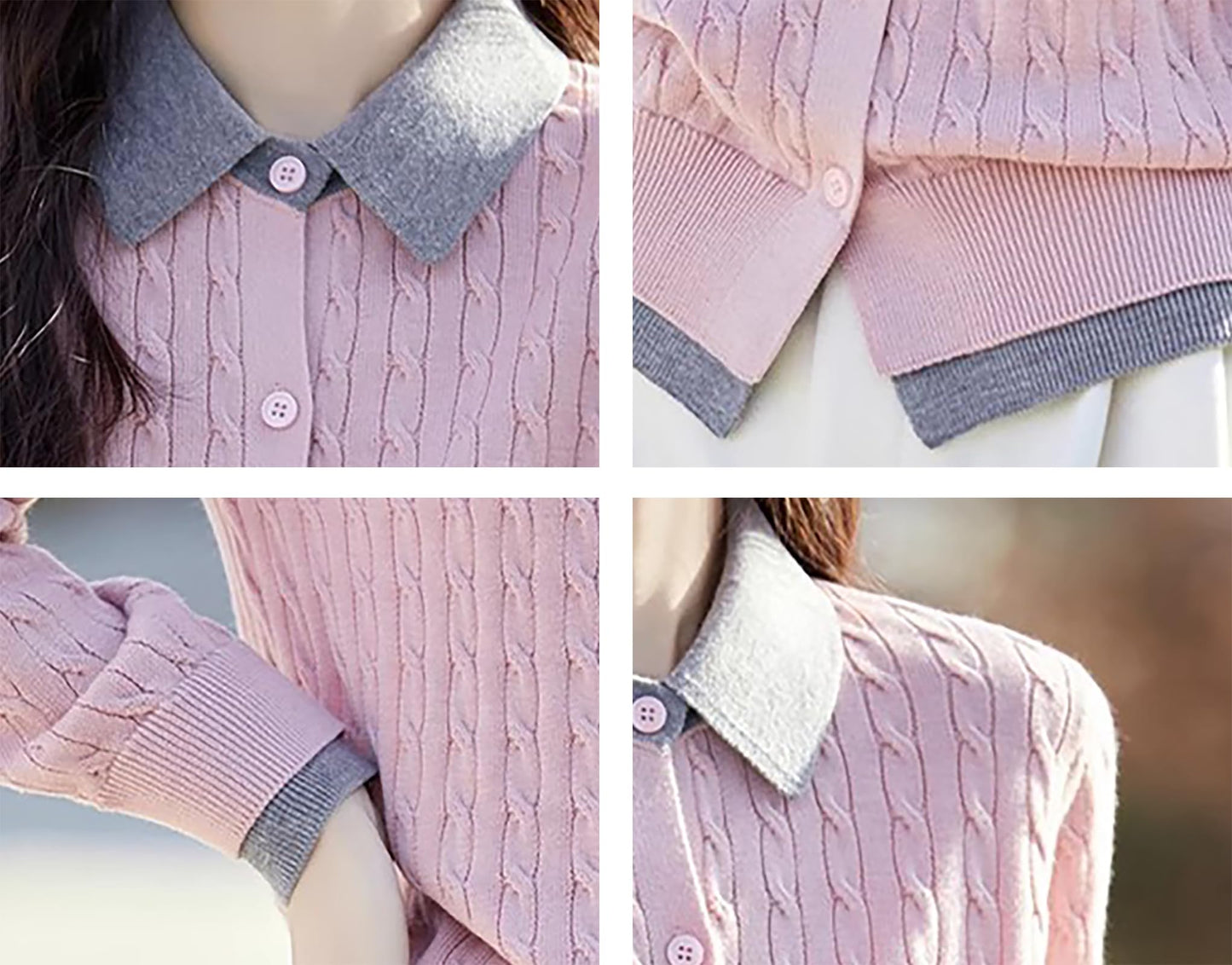 Knit Button Patchwork Pullover Fall Outfits - LAI MENG FIVE CATS
