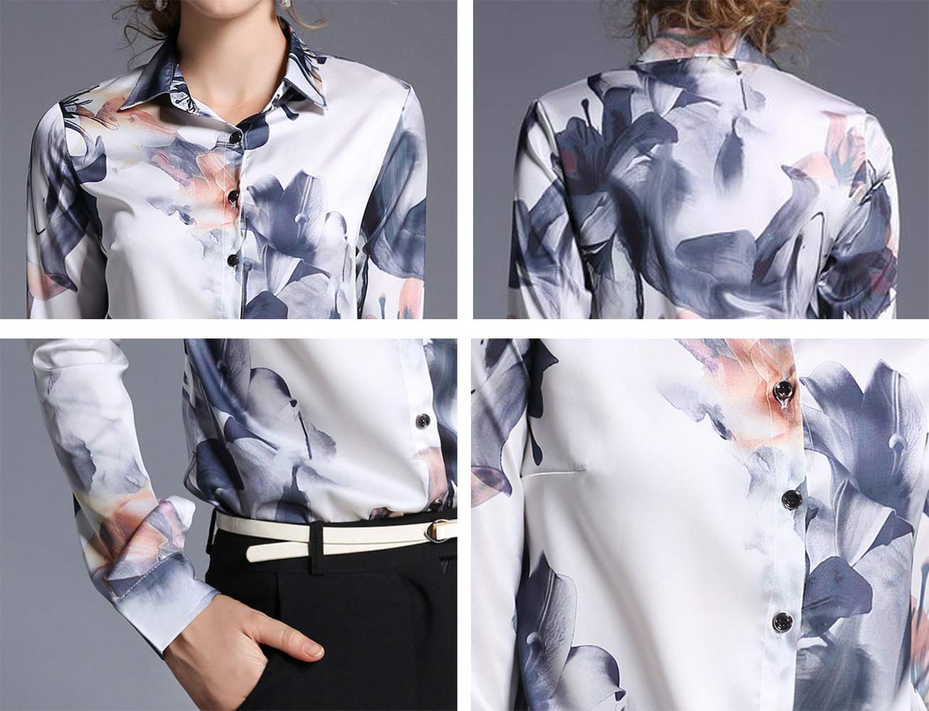 BK-Floral Print Long Sleeve Satin Shirt - LAI MENG FIVE CATS