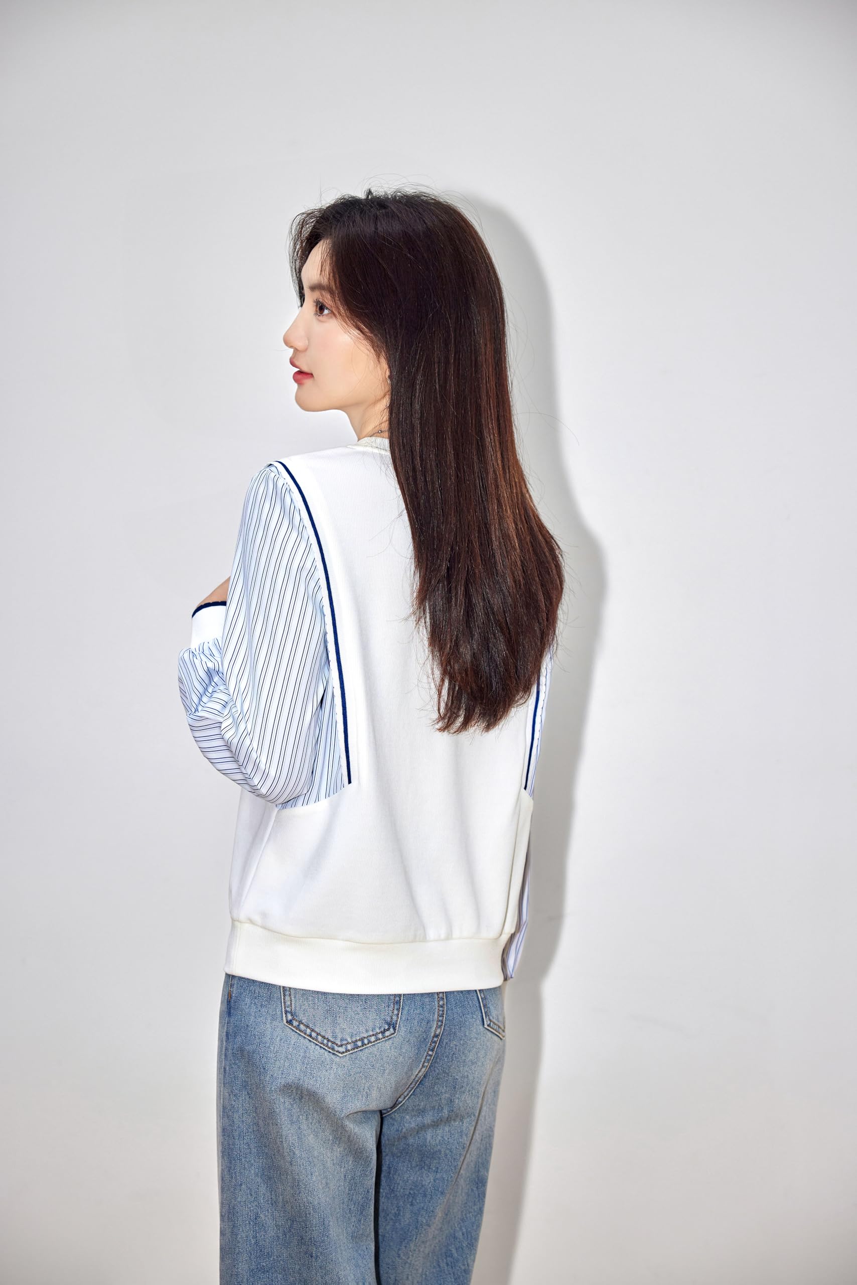 Pullover Patchwork Stripe Blouse Knit Tops - LAI MENG FIVE CATS