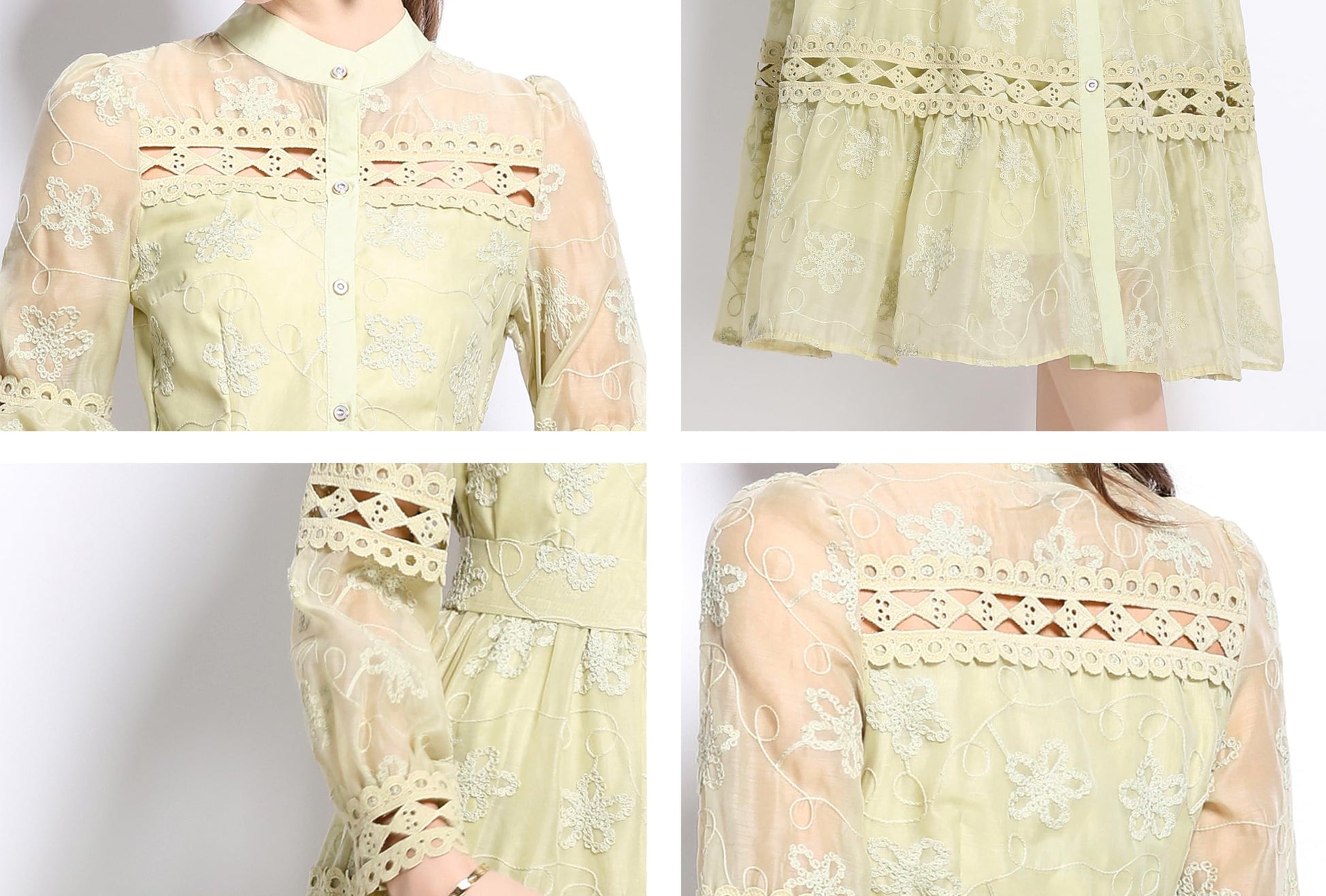 BK-Womens Lace Tulle Hollow Elegant Midi Dress - LAI MENG FIVE CATS