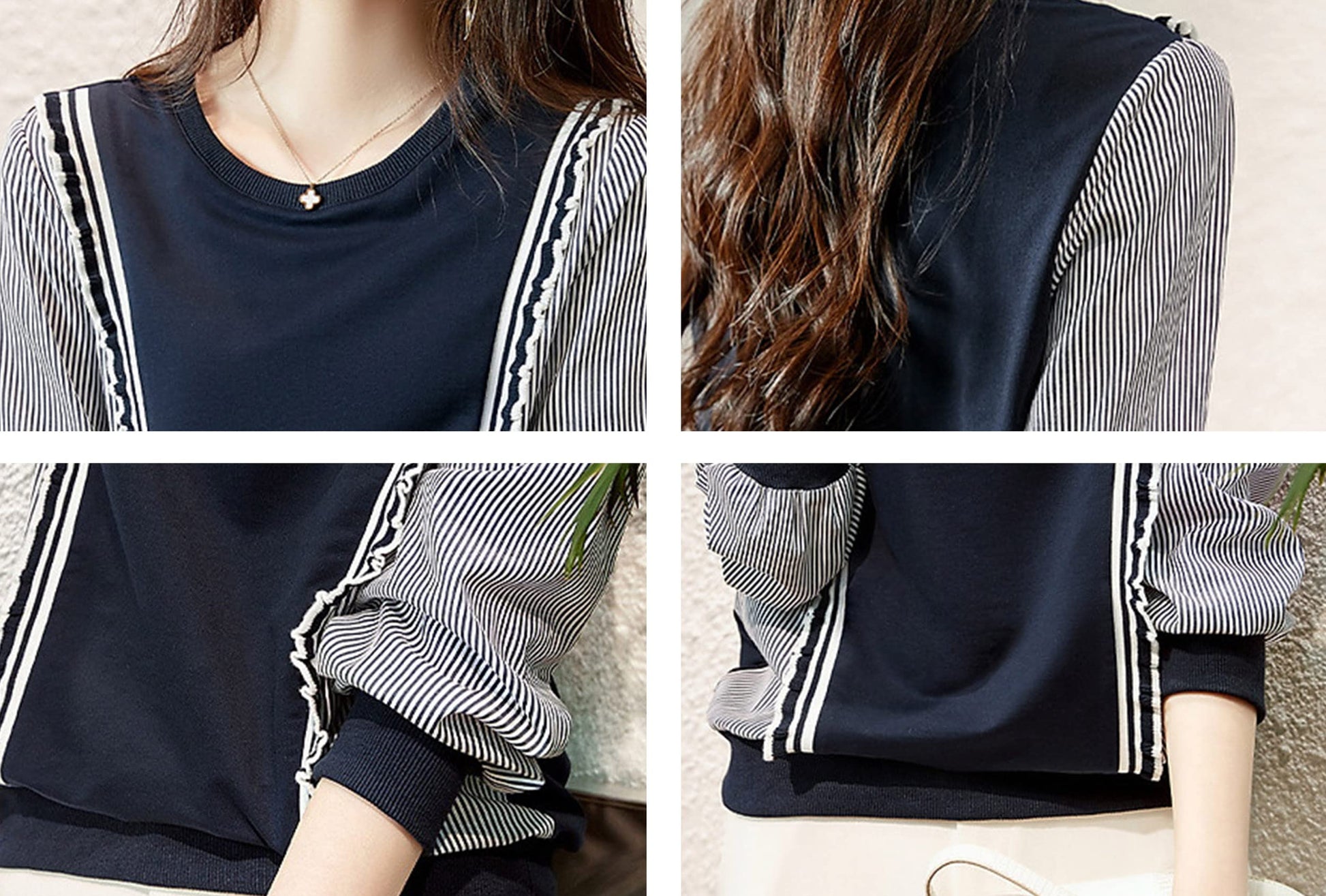 Pullover Patchwork Stripe Blouse Knit Tops - LAI MENG FIVE CATS