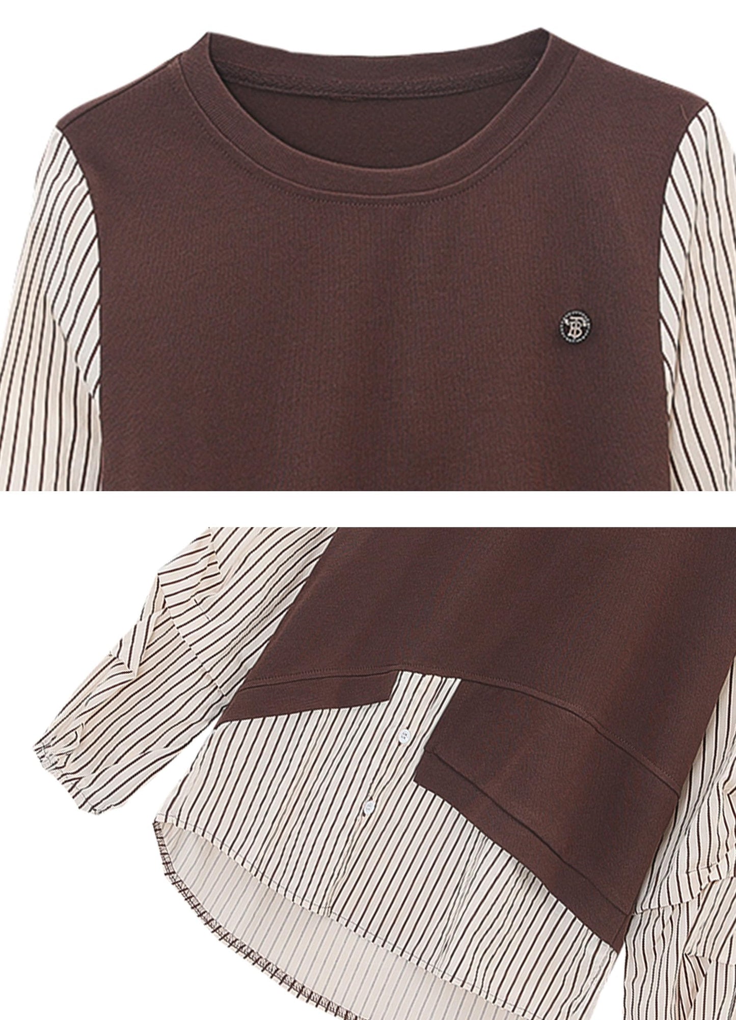 Patchwork Knit Round Neck Pullover Tops - LAI MENG FIVE CATS