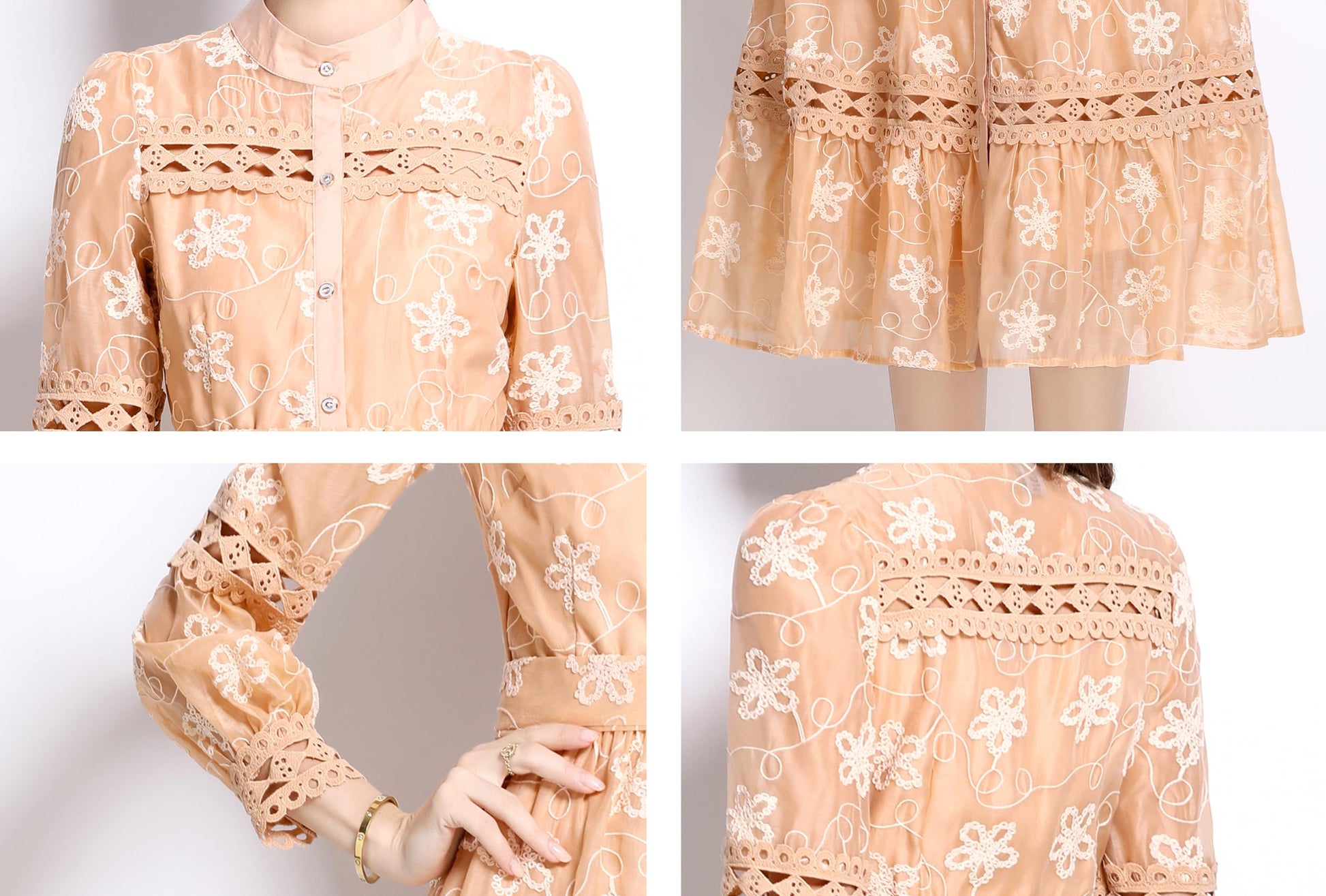 BK-Womens Lace Tulle Hollow Elegant Midi Dress - LAI MENG FIVE CATS