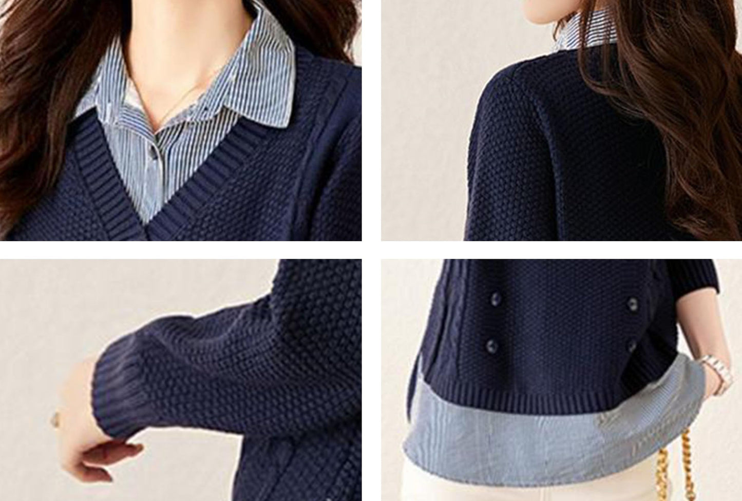 Knit 2 in 1 Tunics Patchwork Tops - LAI MENG FIVE CATS