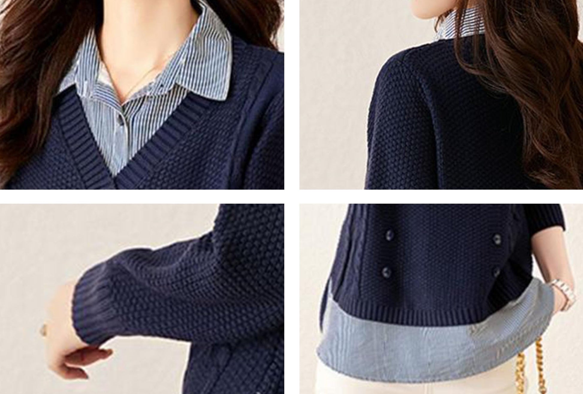 Knit  2 in 1 Tunics Patchwork Tops - LAI MENG FIVE CATS