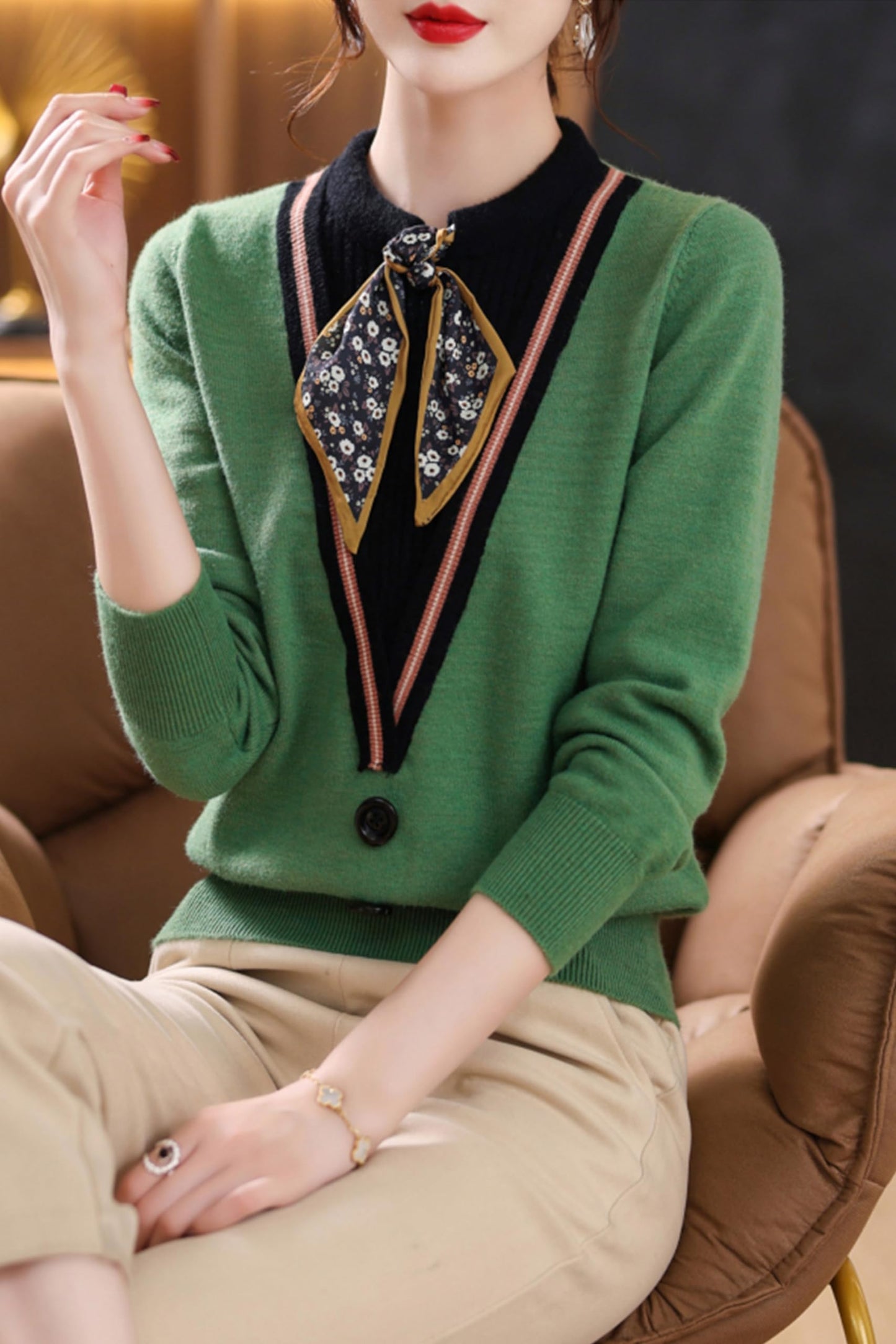 BK-Tie Neck Casual Shirt Tunic Pullover Blouse Tops - LAI MENG FIVE CATS