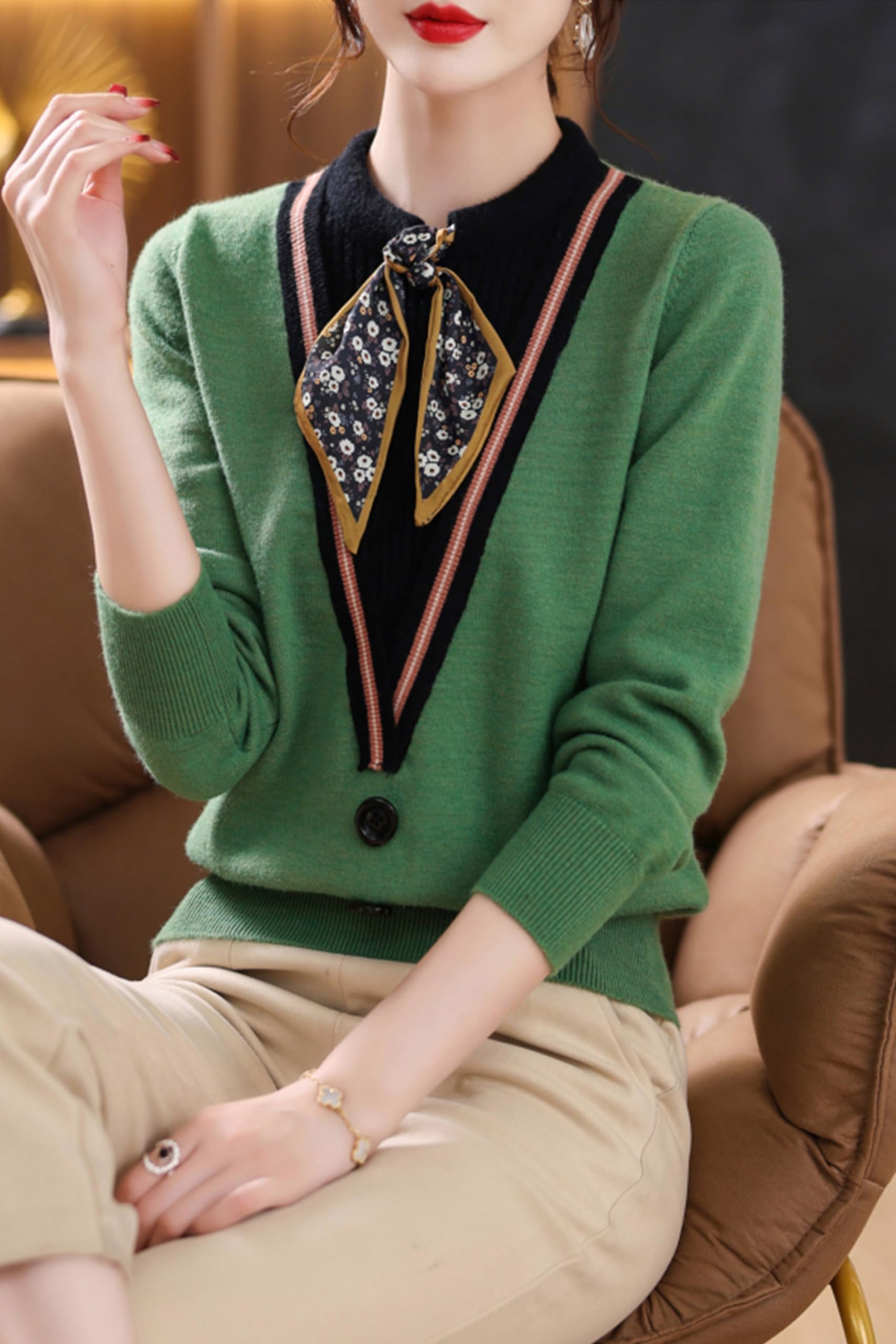 BK-Tie Neck Casual Shirt Tunic Pullover Blouse Tops - LAI MENG FIVE CATS