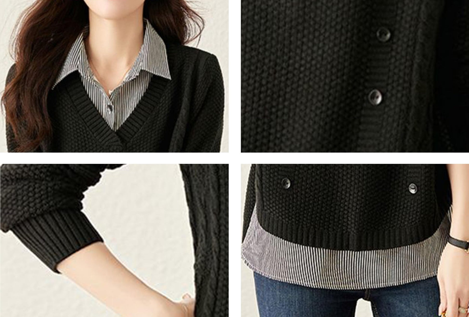 Knit  2 in 1 Tunics Patchwork Tops - LAI MENG FIVE CATS