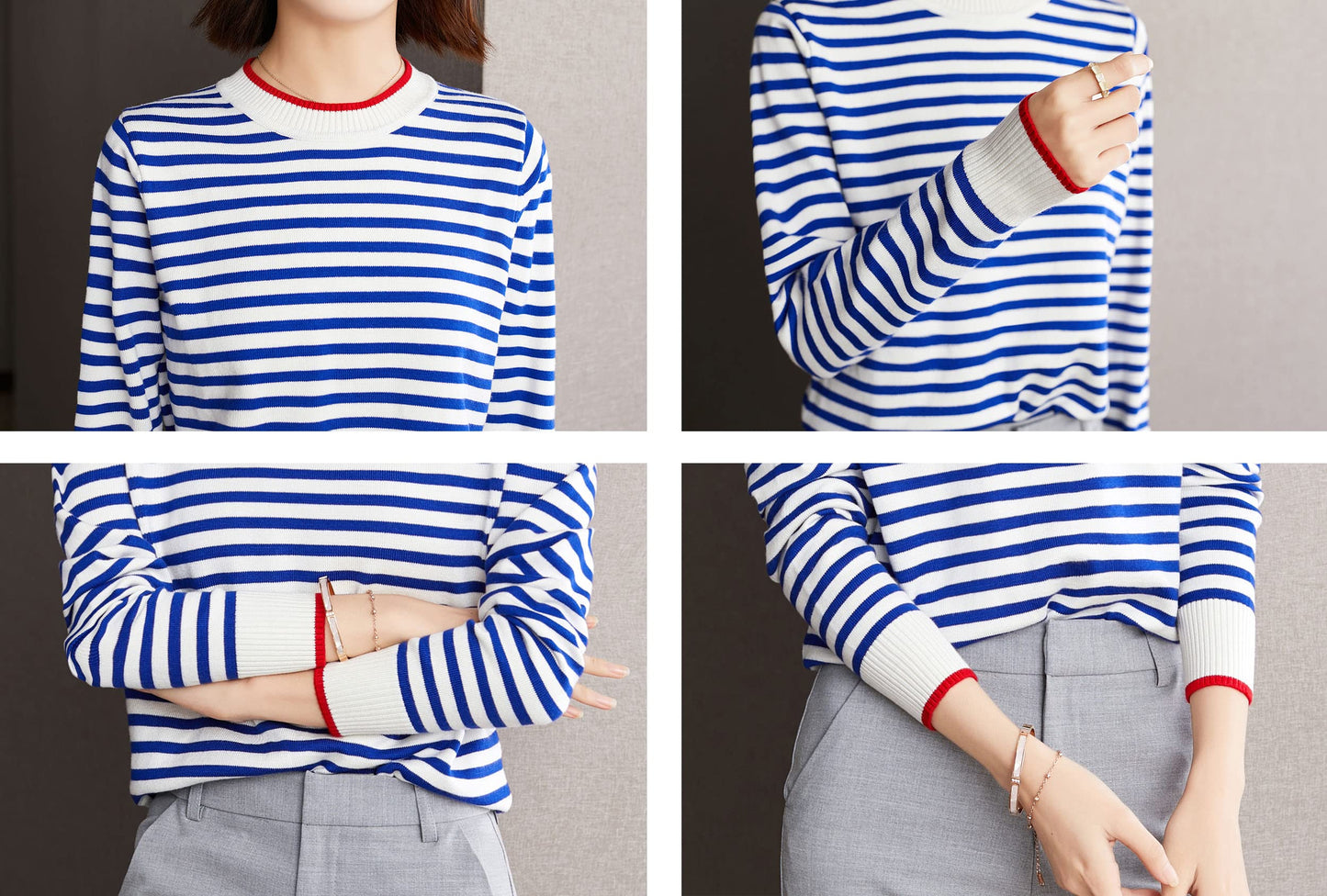 Women's Fall Lightweight Sweater Striped Knit Pullover Tops - LAI MENG FIVE CATS