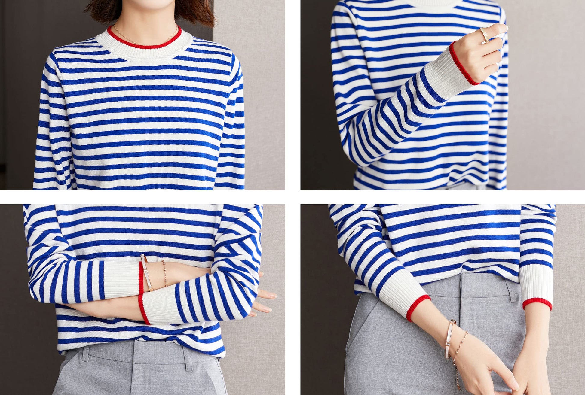 Women's Fall Lightweight Sweater Striped Knit Pullover Tops - LAI MENG FIVE CATS