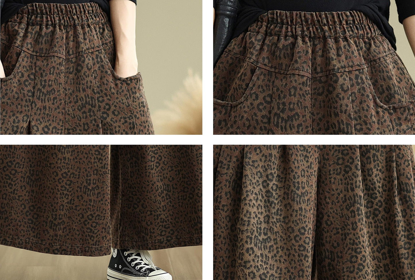 Elastic Waist Double Pocket Wide Leg Trousers