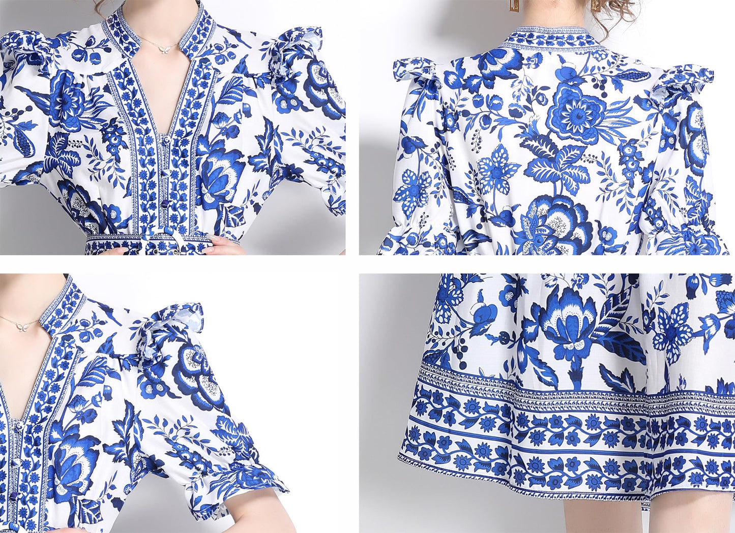 BK-Short Puff Sleeve Floral Midi Dress - LAI MENG FIVE CATS