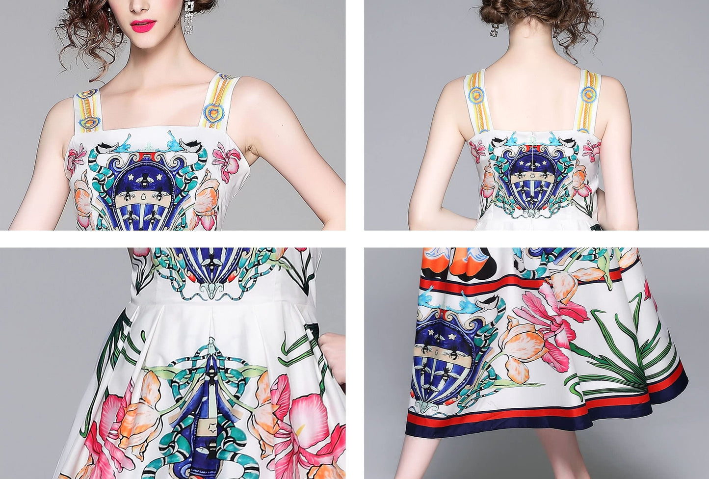 SSY-Womens Floral Print Spaghetti Strap Square Neck Dress