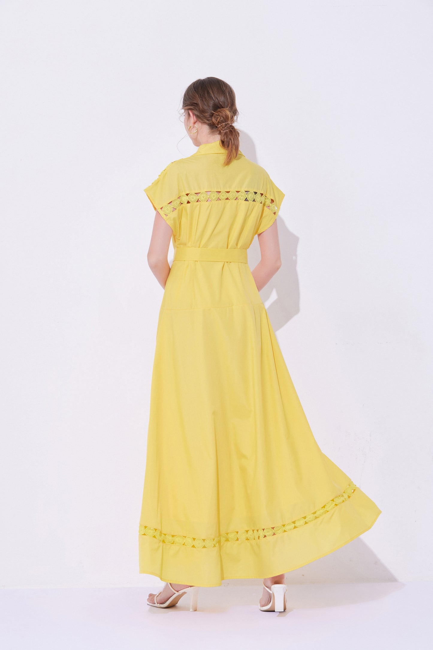 Women's Collar Hollow Cap Sleeve Maxi Dress