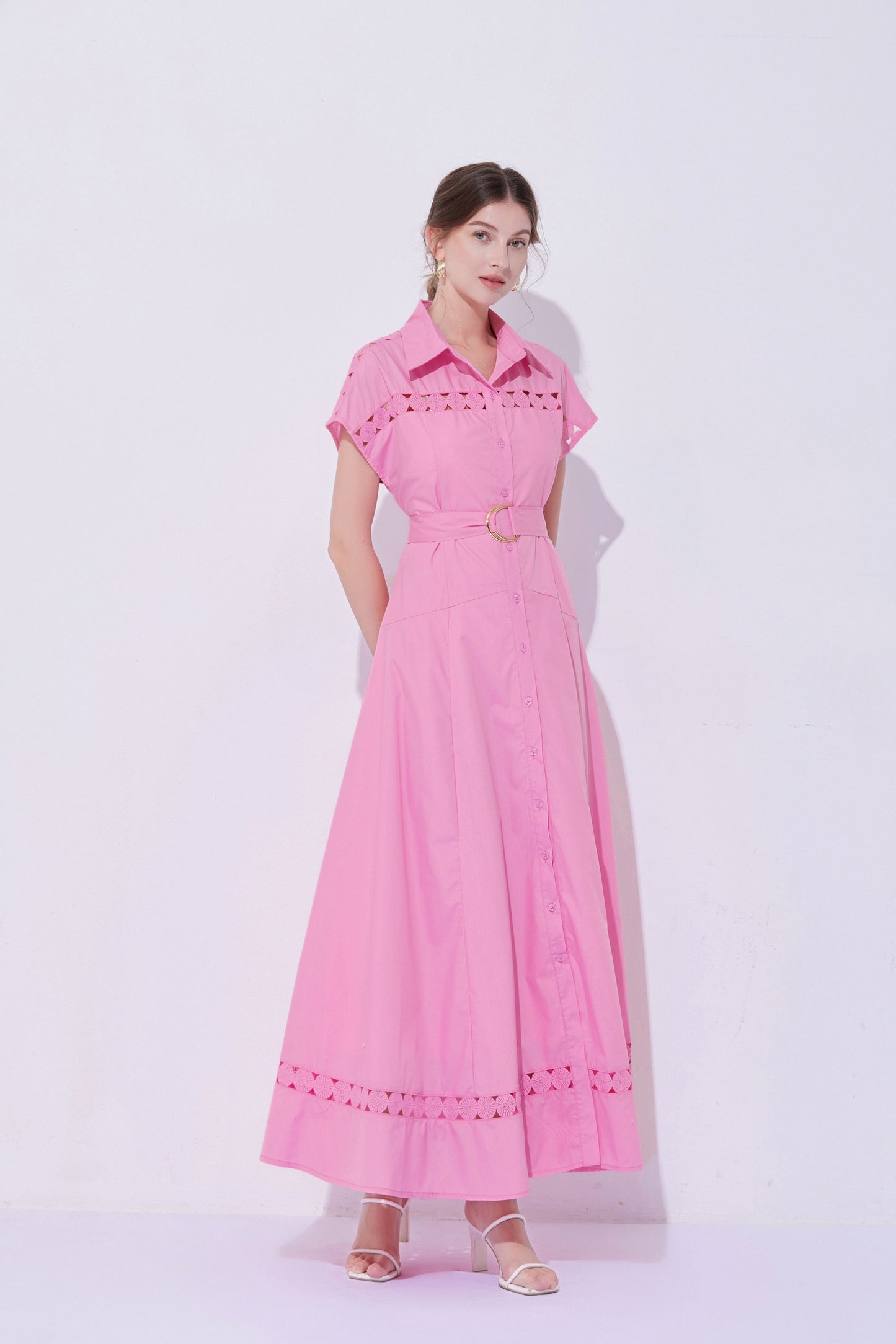 Women's Collar Hollow Cap Sleeve Maxi Dress