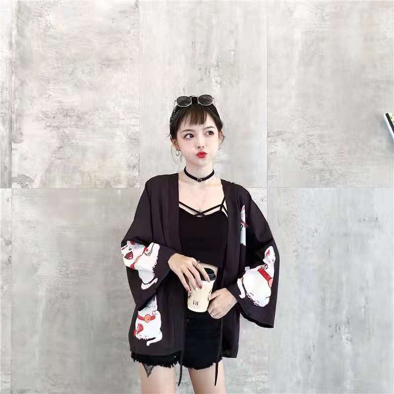 Lucky kitty Japanese Kimono Cardigan - LAI MENG FIVE CATS