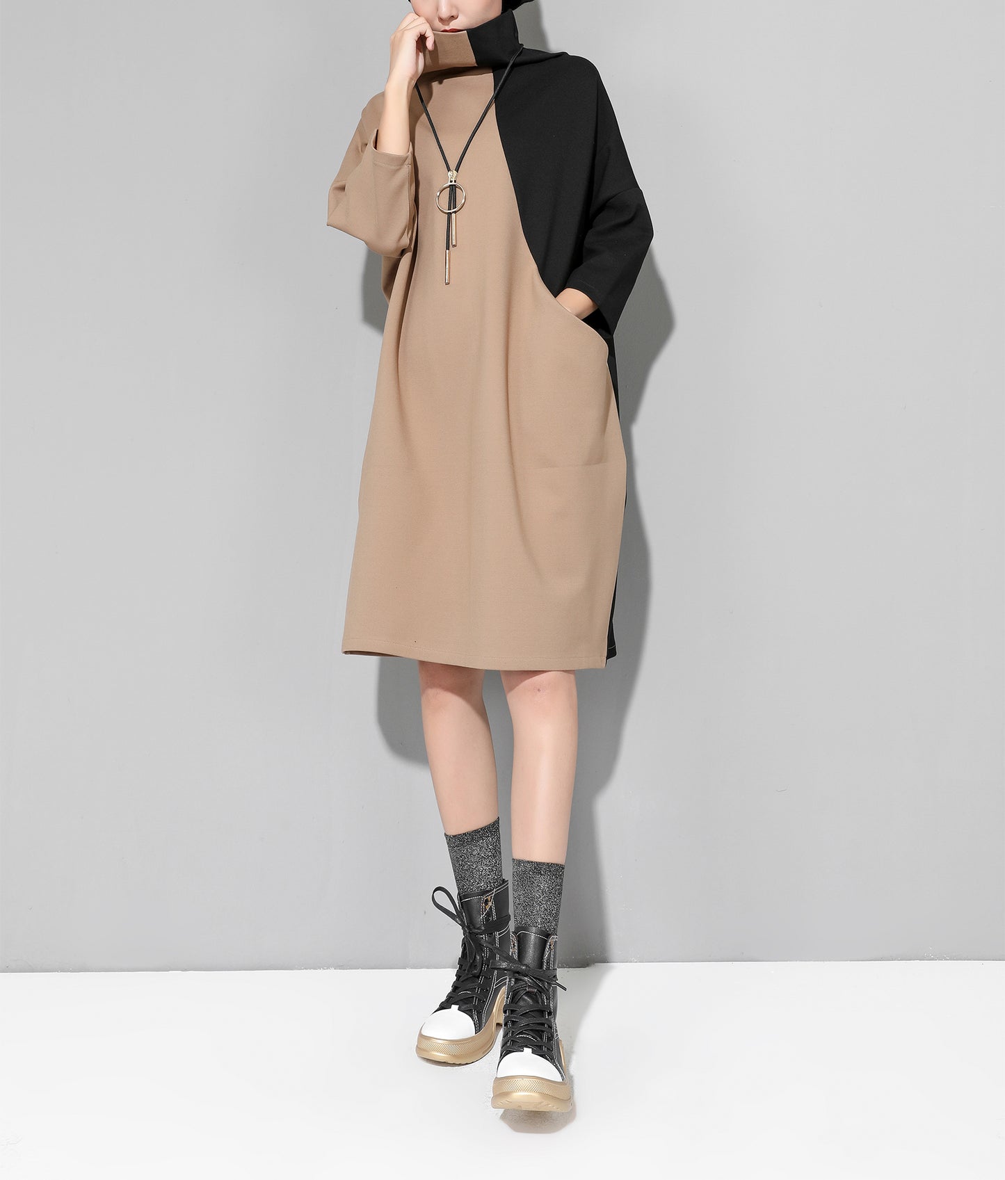 Women's Casual Supersoft 3/4 Sleeve Scoopneck T-Shirt Midi Dress - LAI MENG FIVE CATS