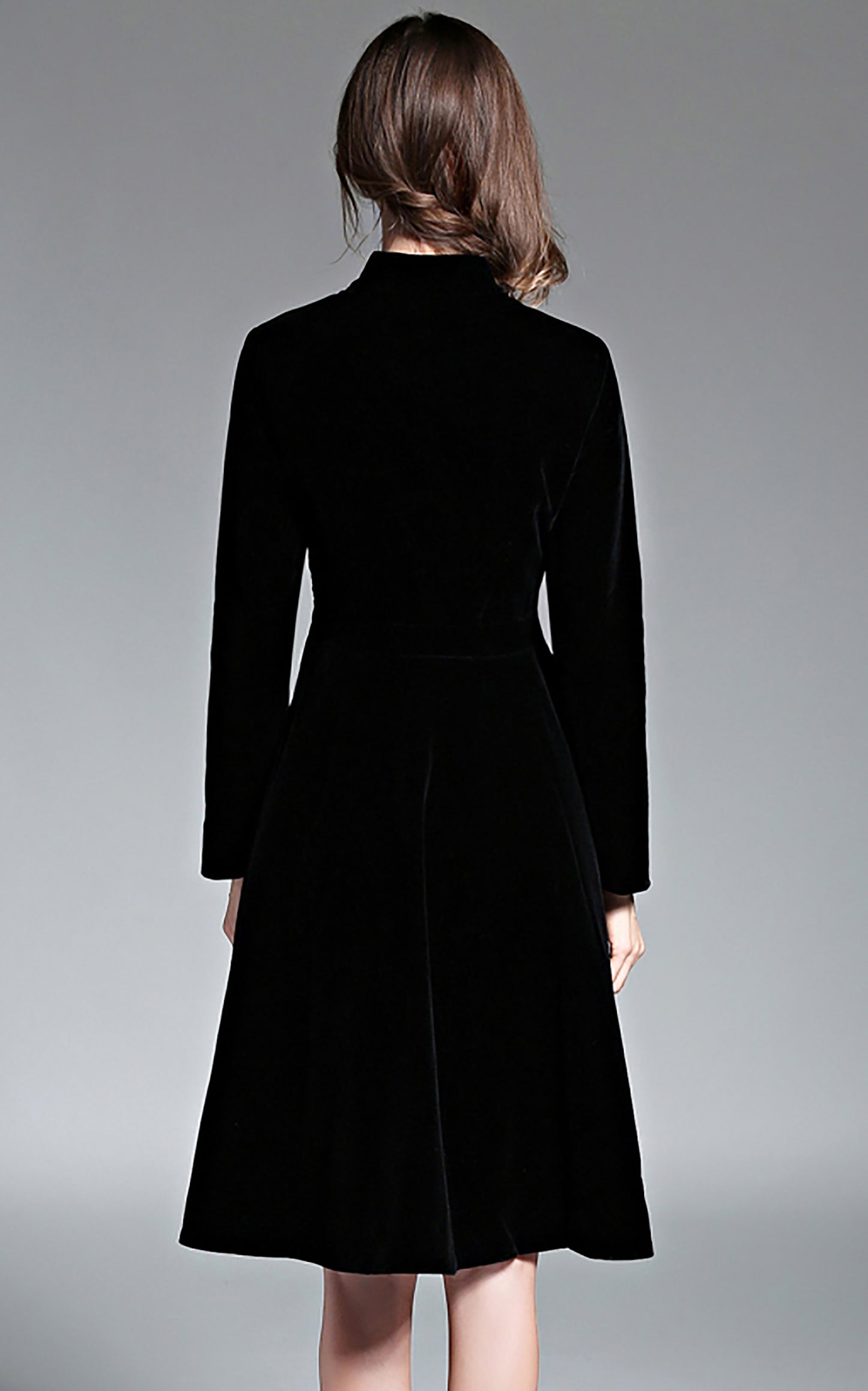 Velvet Button Up Pockets Dress - LAI MENG FIVE CATS