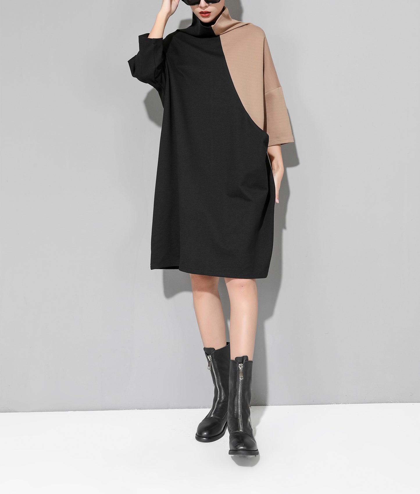 Women's Casual Supersoft 3/4 Sleeve Scoopneck T-Shirt Midi Dress - LAI MENG FIVE CATS